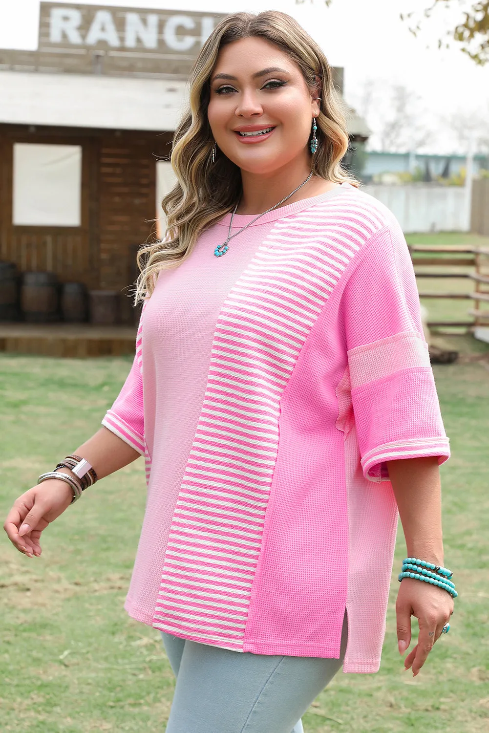 Reagan Plus Size Stripe Patchwork Top by Threaded Pear sold by Zulily product image thumbnail 3
