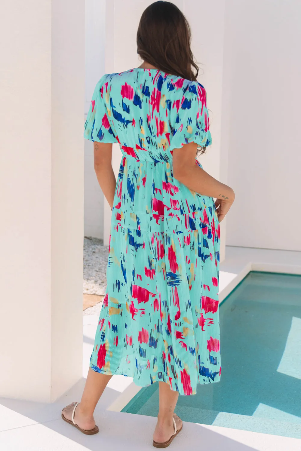 Roselyn Abstract Short Puff Sleeve Tiered Maxi Dress by Threaded Pear sold by Zulily product image thumbnail 2