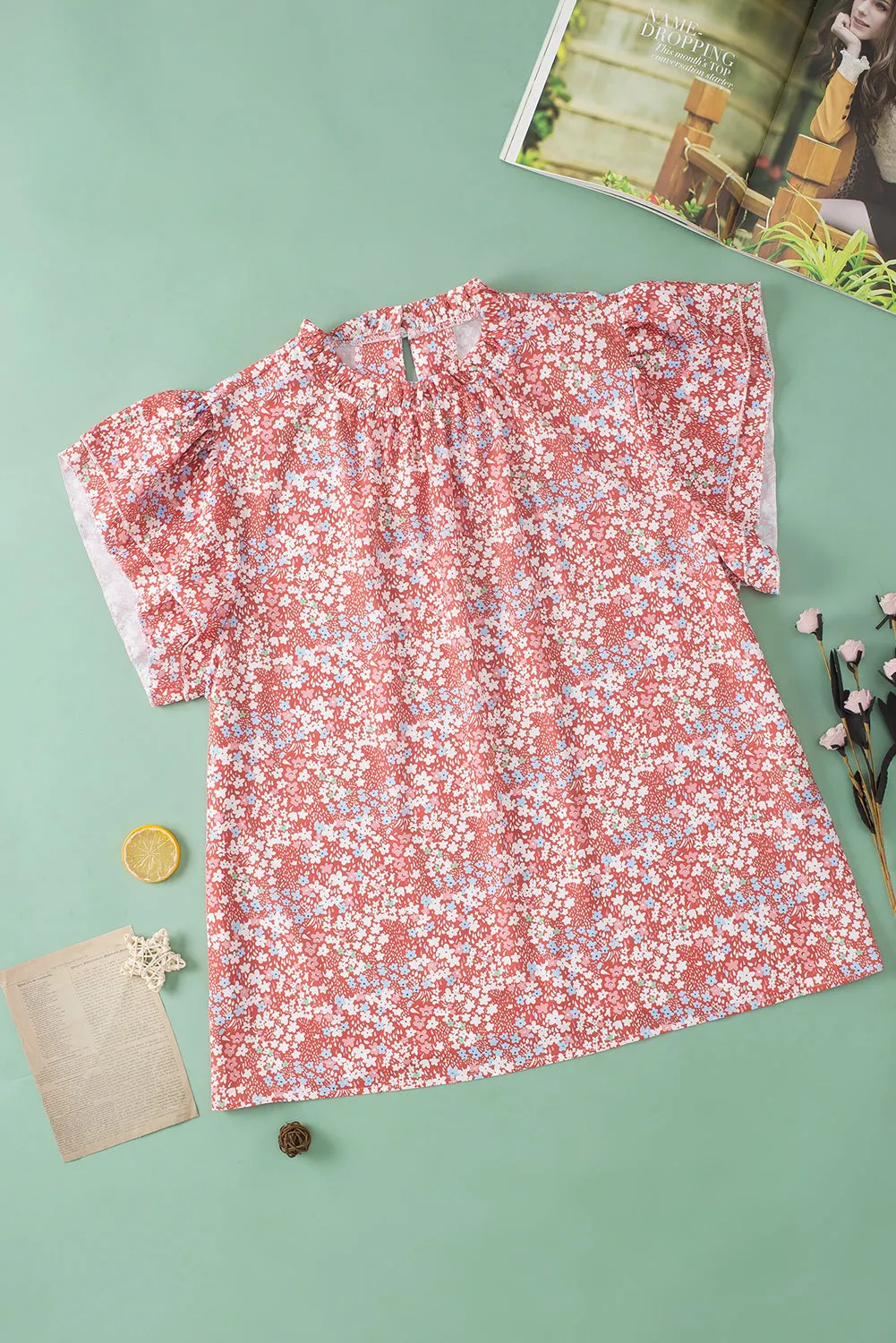 Jamie Plus Size Floral Print Ruffled Sleeve Frilled Neck Blouse by Threaded Pear sold by Zulily product image thumbnail 4