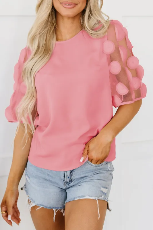 Aliza Applique Mesh Half Sleeve Blouse by Threaded Pear sold by Zulily