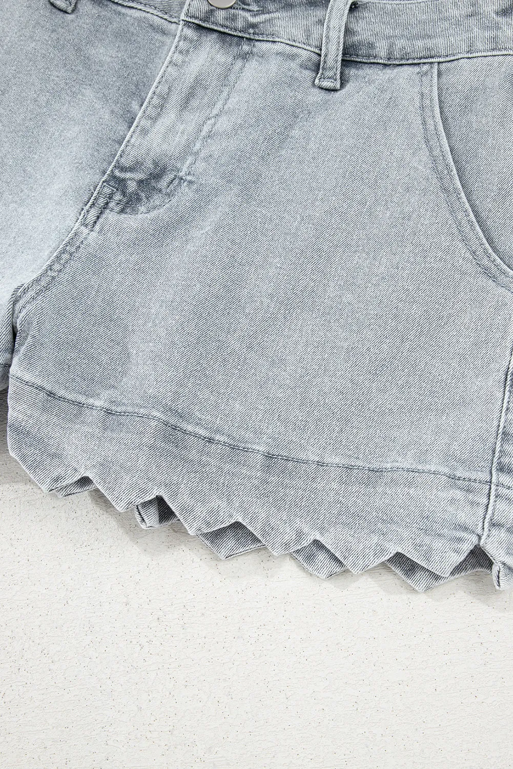 Scalloped Acid Wash High Waist Denim Shorts by Threaded Pear sold by Zulily product image thumbnail 4