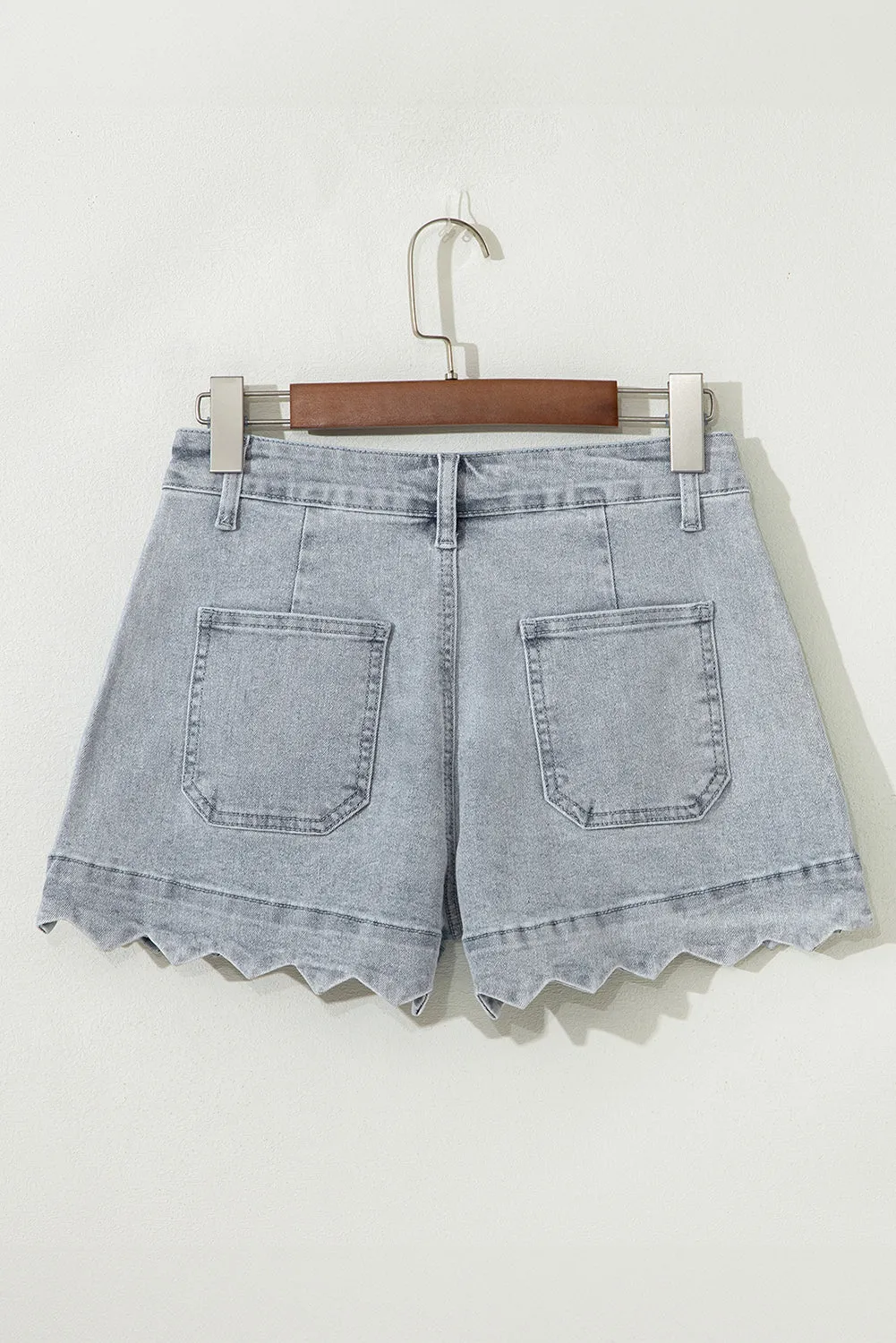 Scalloped Acid Wash High Waist Denim Shorts by Threaded Pear sold by Zulily product image thumbnail 2