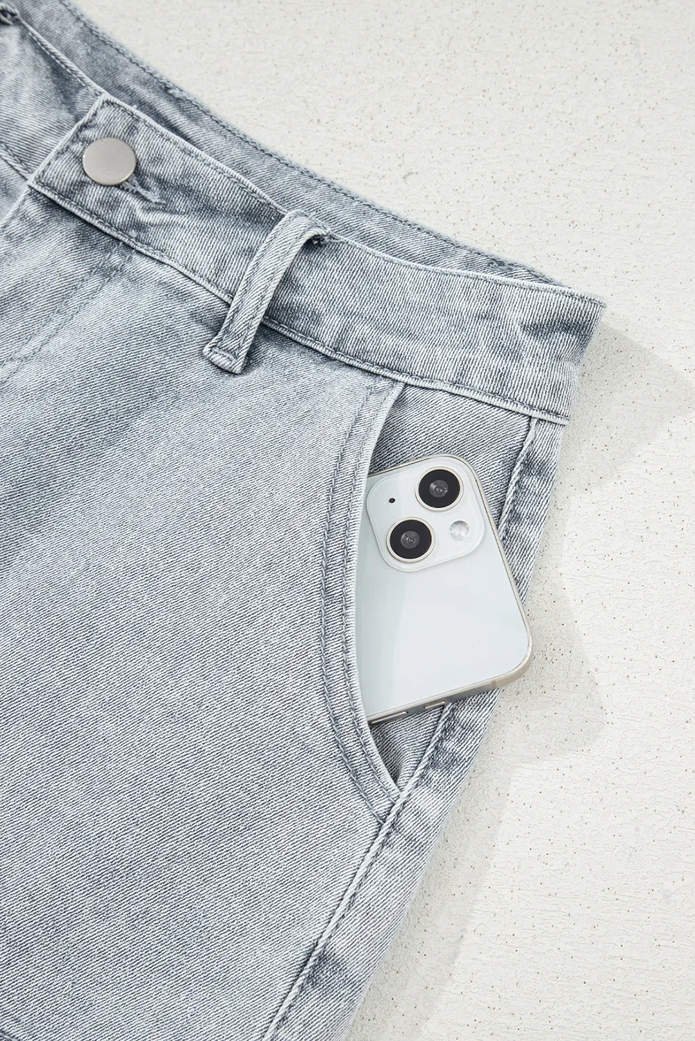 Scalloped Acid Wash High Waist Denim Shorts by Threaded Pear sold by Zulily product image thumbnail 5