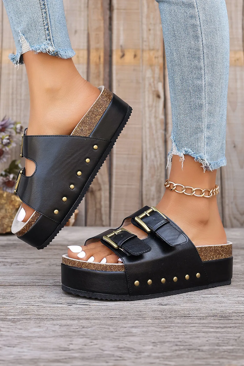 Dual Buckle Studded Platform Sandal Slippers by Threaded Pear sold by Zulily product image thumbnail 3