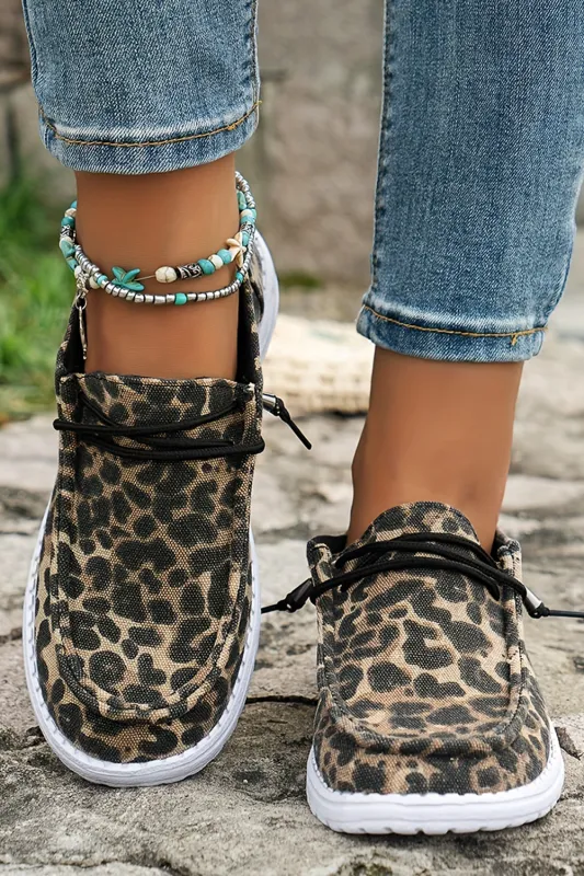 Kira  Lace-up Decor Leopard Canvas Shoes by Threaded Pear sold by Zulily