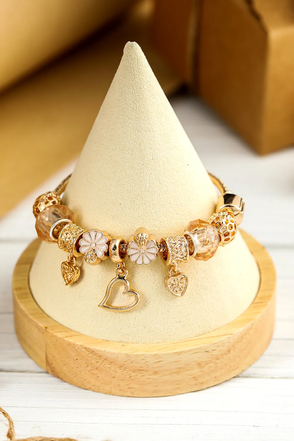 Gold Flower Heart Charm Plated Alloy Bracelet by Threaded Pear sold by Zulily product image thumbnail 2