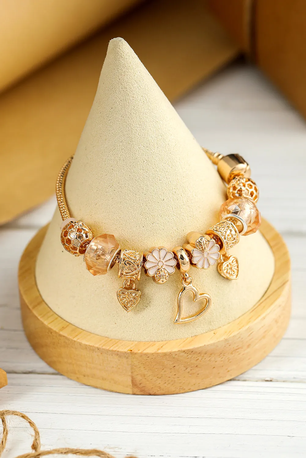 Gold Flower Heart Charm Plated Alloy Bracelet by Threaded Pear sold by Zulily product image thumbnail 5