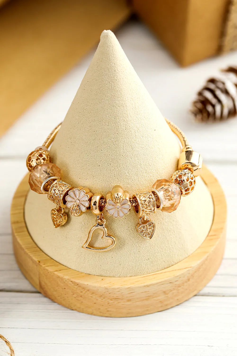 Gold Flower Heart Charm Plated Alloy Bracelet by Threaded Pear sold by Zulily product image thumbnail 3