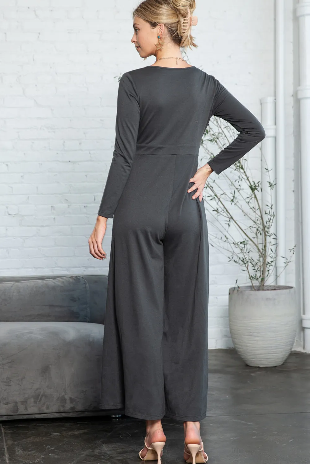 Trinity Button Long Sleeve Wide Leg Jumpsuit by Threaded Pear sold by Zulily product image thumbnail 2
