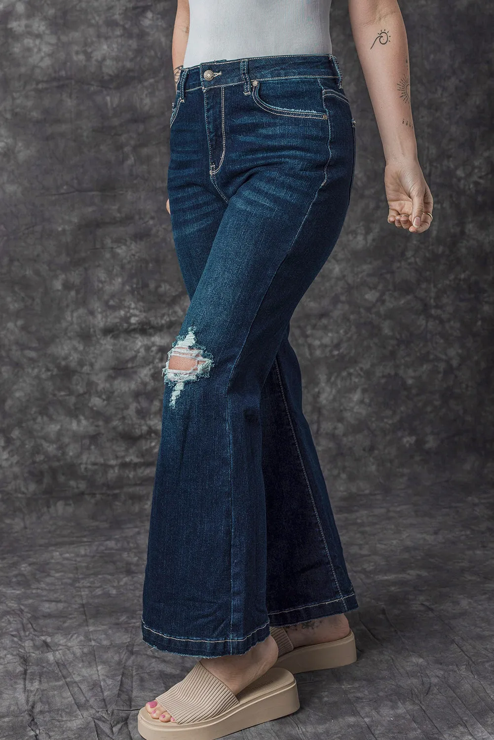 Khloe High Rise Ripped Bell Bottom Jeans by Threaded Pear sold by Zulily product image thumbnail 3
