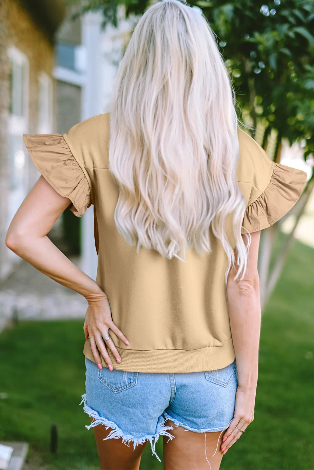 Camilla Two Tone Bow Ruffle Sleeve Top by Threaded Pear sold by Zulily product image thumbnail 2