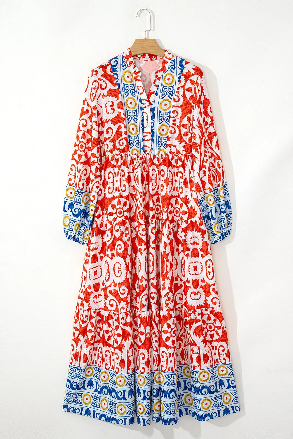 Lenora Boho Geometric Printed Long Sleeve Maxi Dress by Threaded Pear sold by Zulily product image thumbnail 4