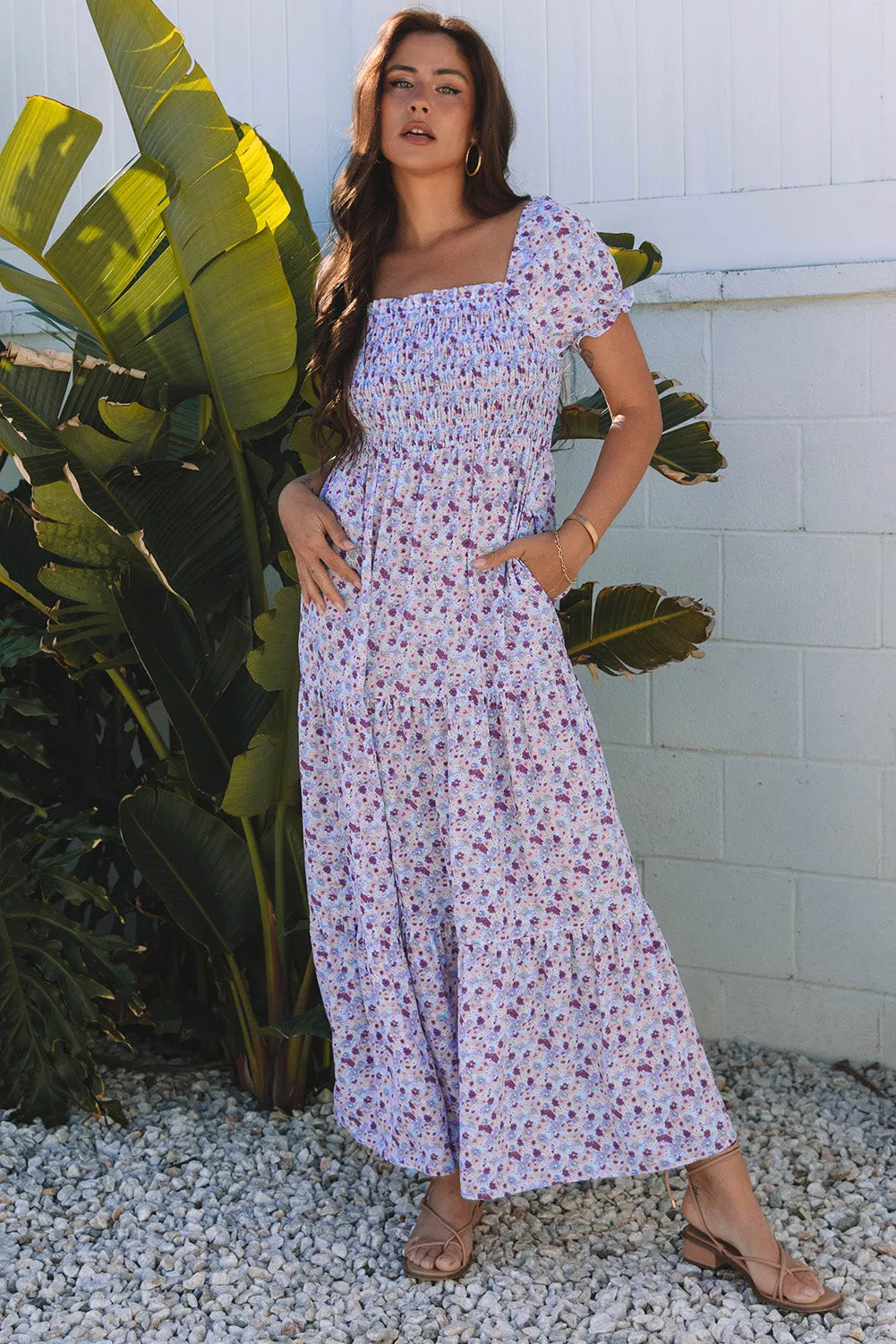 Lacey Floral Short Bubble Sleeve Maxi Dress by Threaded Pear sold by Zulily product image thumbnail 4