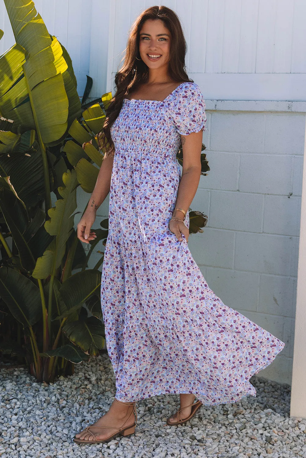 Lacey Floral Short Bubble Sleeve Maxi Dress by Threaded Pear sold by Zulily product image thumbnail 3