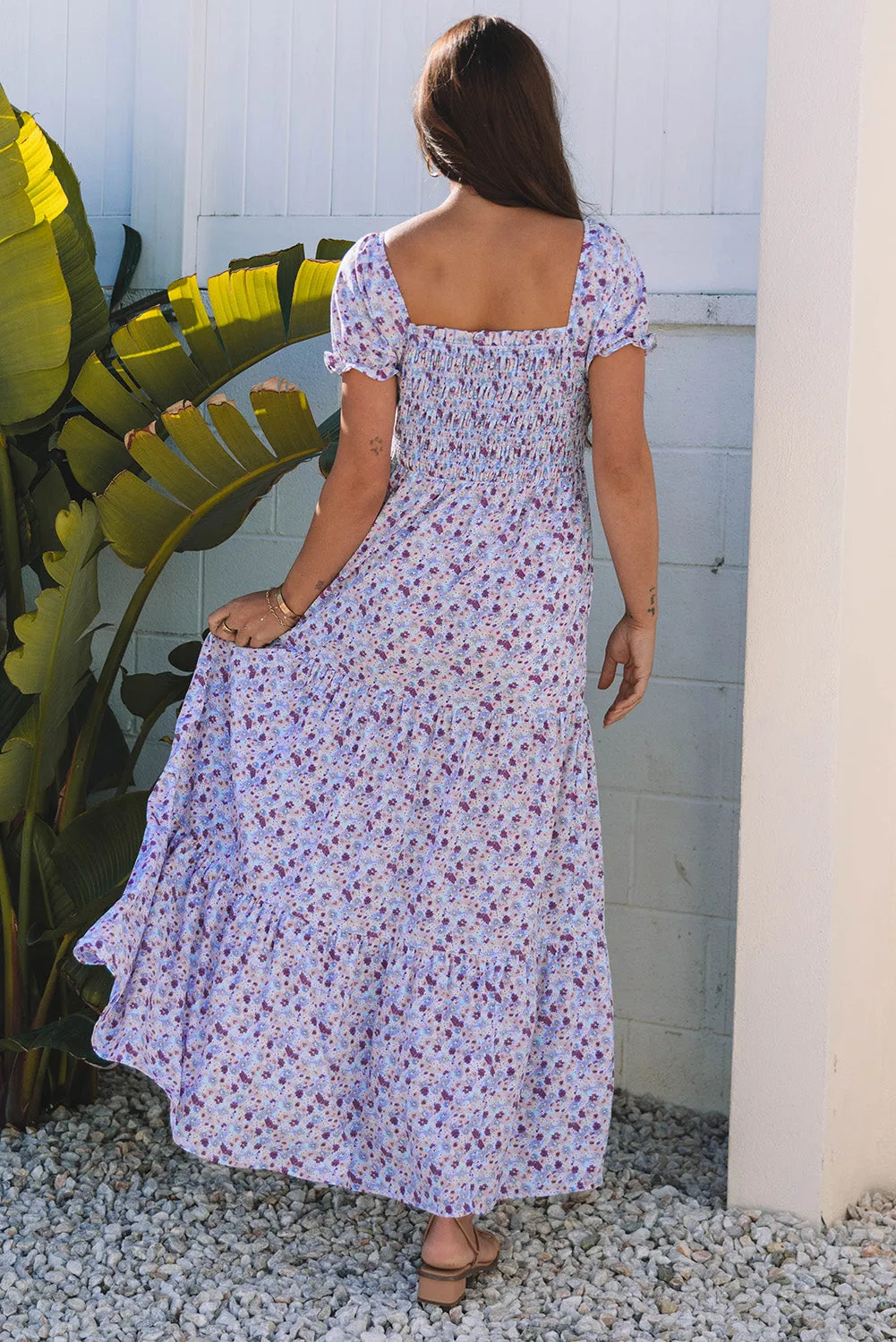 Lacey Floral Short Bubble Sleeve Maxi Dress by Threaded Pear sold by Zulily product image thumbnail 2
