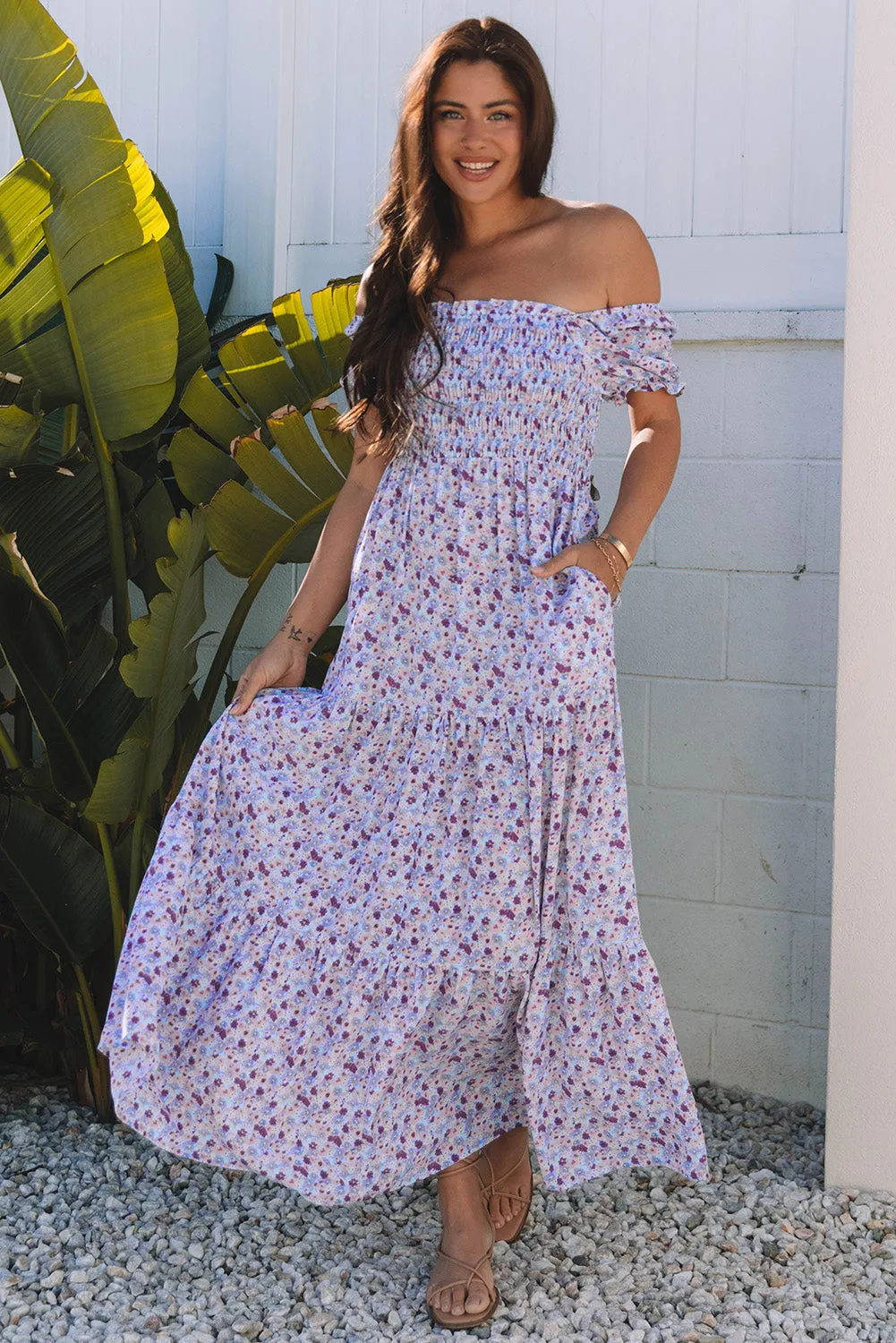 Lacey Floral Short Bubble Sleeve Maxi Dress by Threaded Pear sold by Zulily