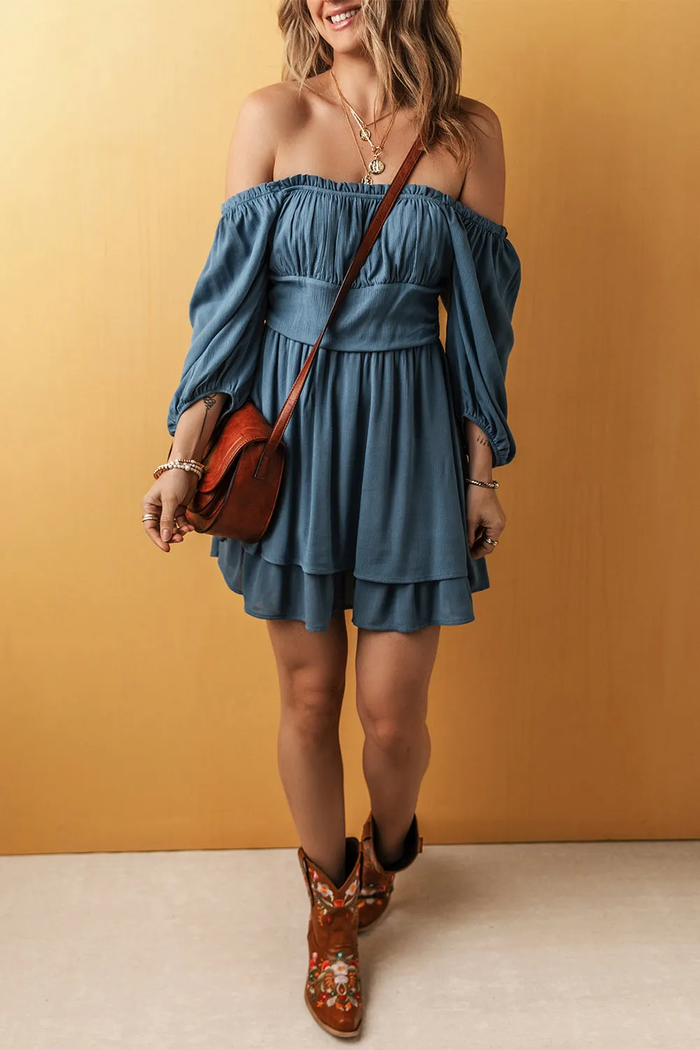 Katalina Frilled Layered Ruched Mini Dress by Threaded Pear sold by Zulily product image thumbnail 5