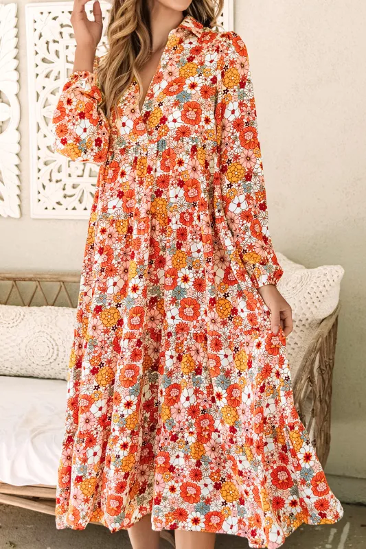 Barbara Floral Collared Long Sleeve Ruffled Dress by Threaded Pear sold by Zulily