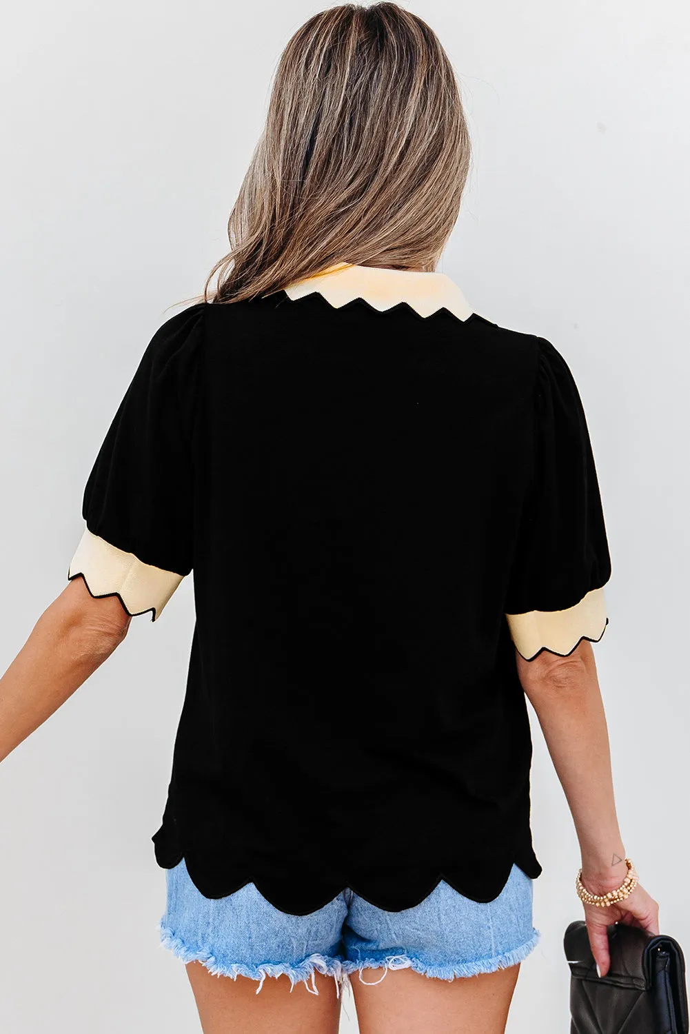 Clare Collared V Neck Puff Sleeve Blouse by Threaded Pear sold by Zulily product image thumbnail 2