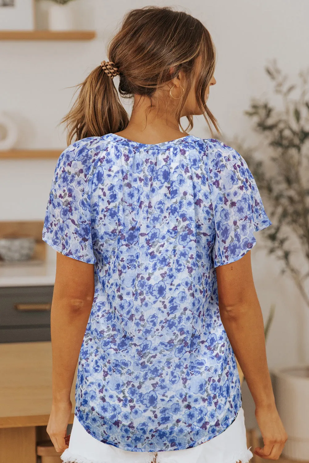 Ellie Flutter Sleeve V Neck Floral Blouse by Threaded Pear sold by Zulily product image thumbnail 2