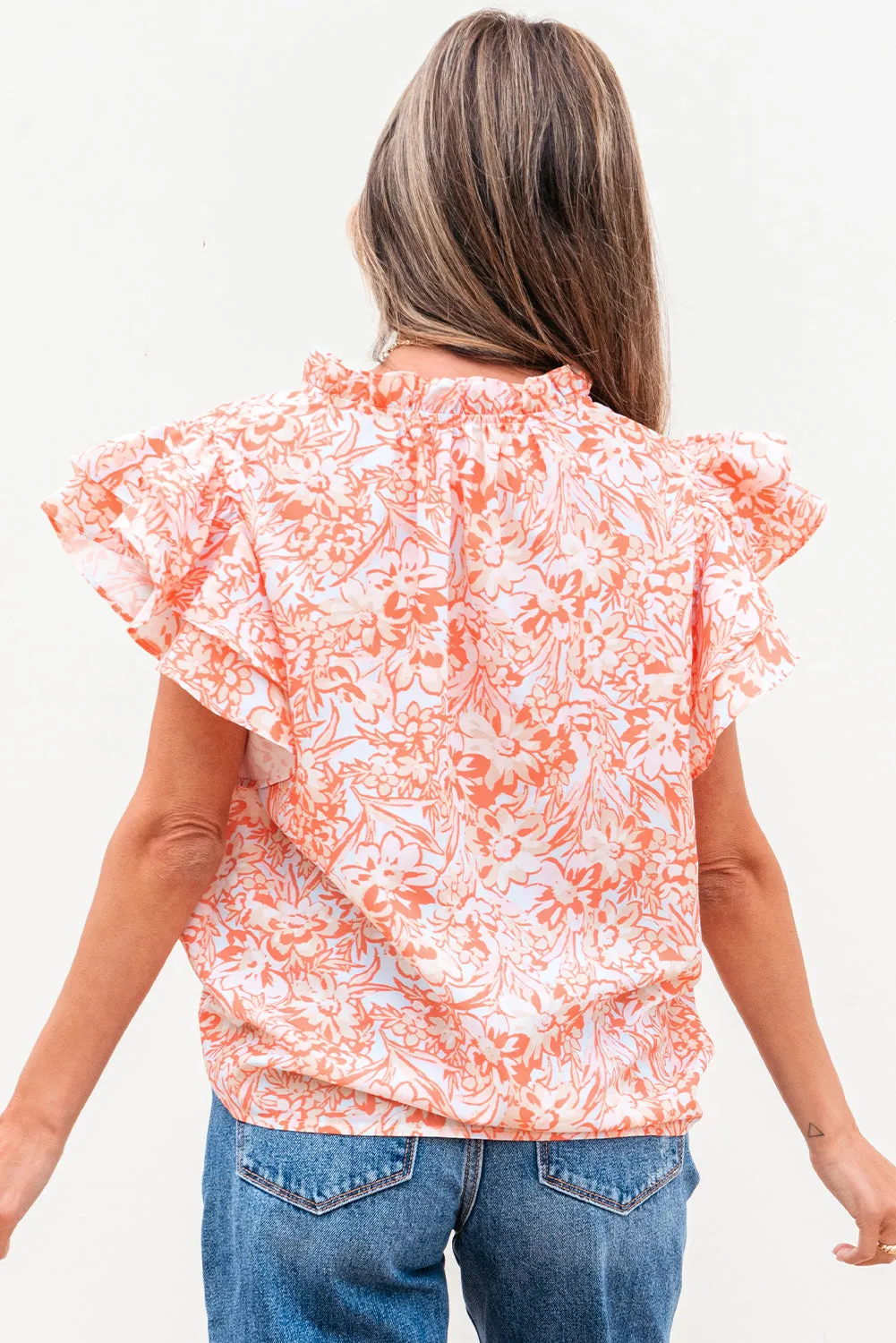 Nancy Floral Ruffle Sleeve Split Neck Blouse by Threaded Pear sold by Zulily product image thumbnail 2