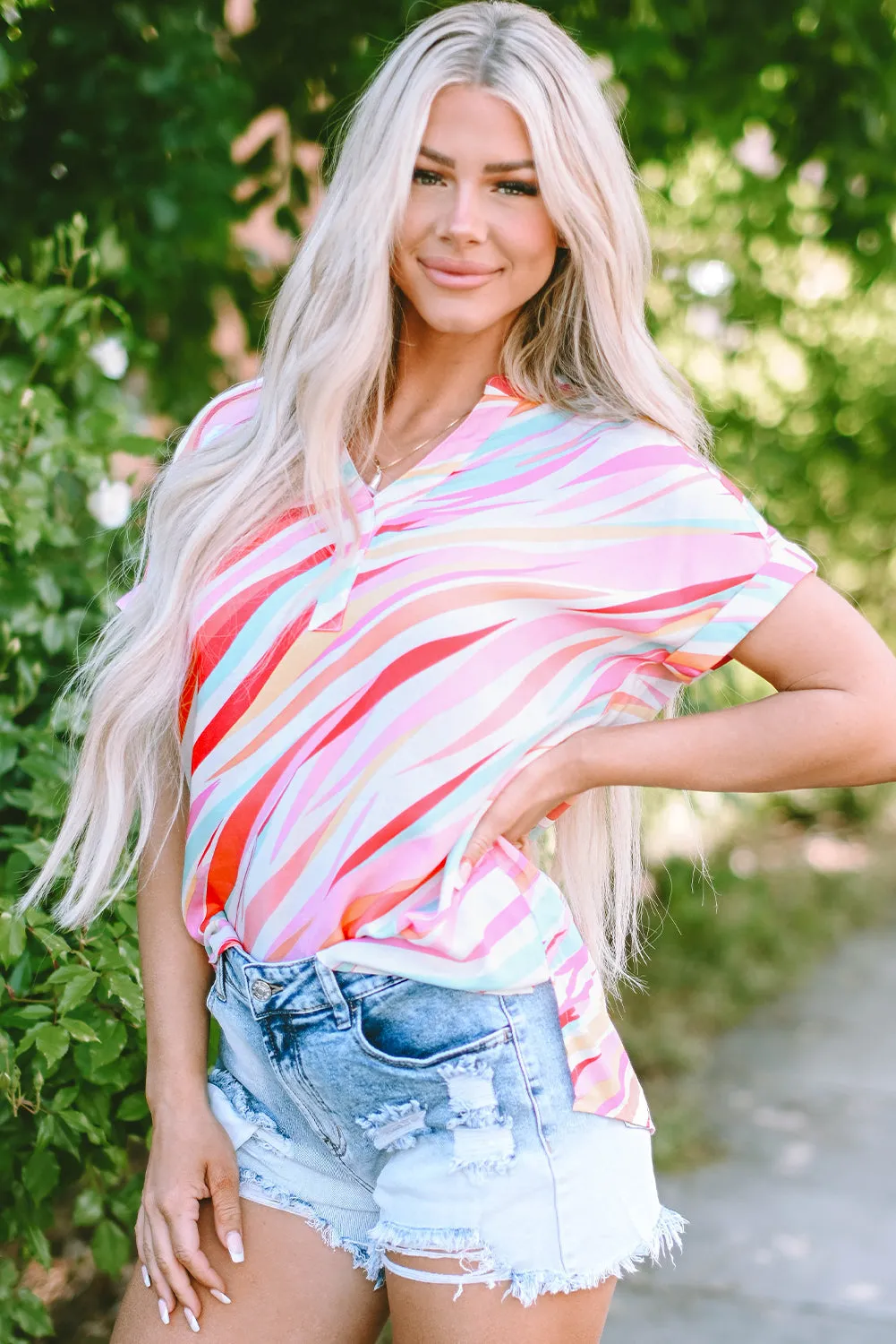 Cali Abstract Short Sleeve Blouse by Threaded Pear sold by Zulily product image thumbnail 4
