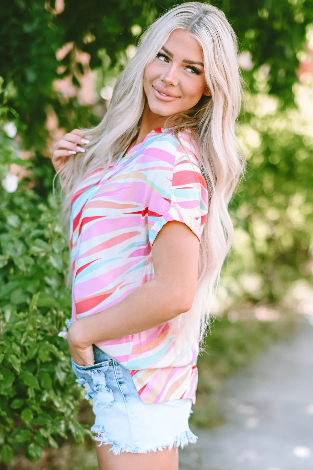 Cali Abstract Short Sleeve Blouse by Threaded Pear sold by Zulily product image thumbnail 3