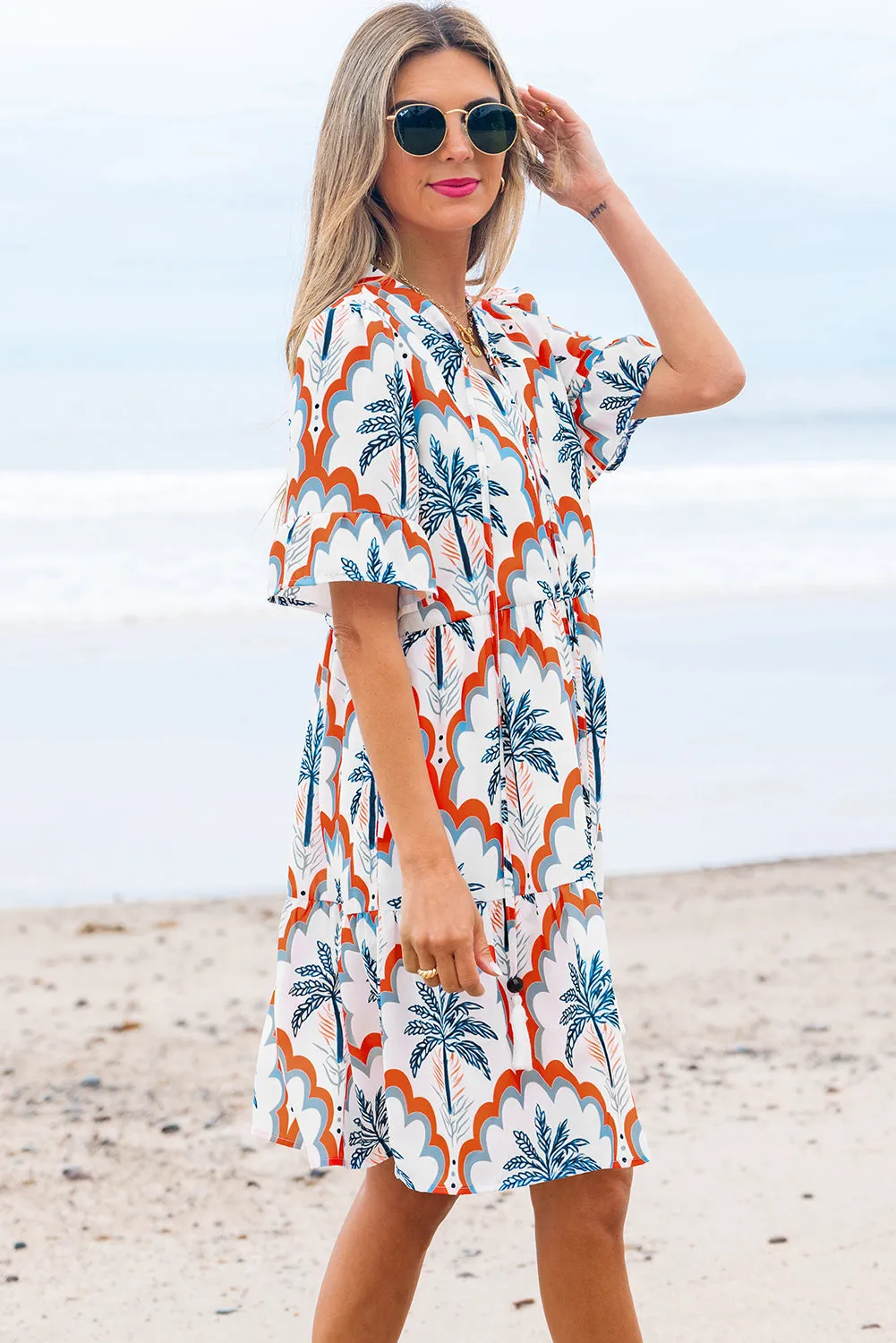 Genesis Palm Tree Printed Short Sleeve Dress by Threaded Pear sold by Zulily product image thumbnail 4