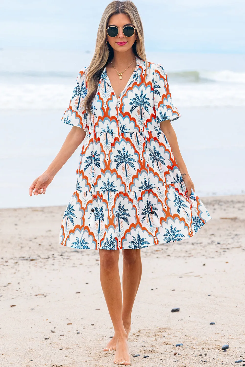 Genesis Palm Tree Printed Short Sleeve Dress by Threaded Pear sold by Zulily product image thumbnail 5