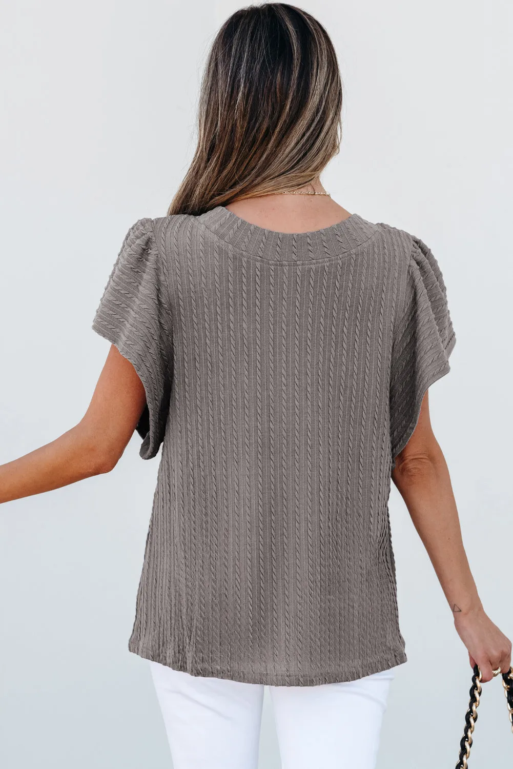 Brynn Textured Flutter Sleeve Top by Threaded Pear sold by Zulily product image thumbnail 2