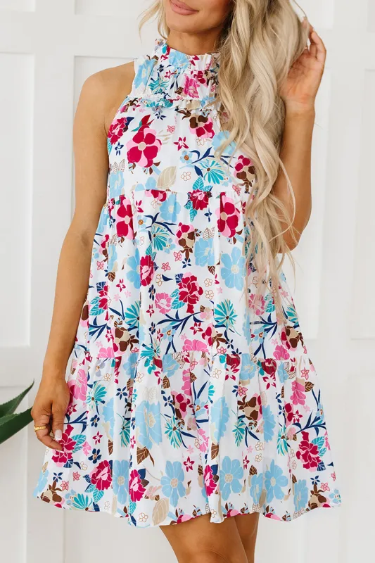 Selene Frill Mock Neck Sleeveless Tiered Floral Dress by Threaded Pear sold by Zulily