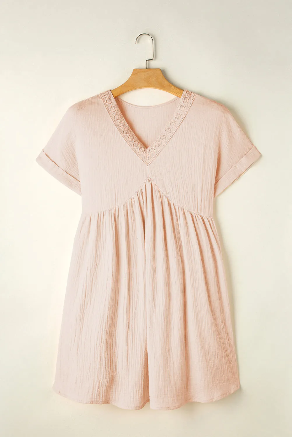 Bria Folded Short Sleeve Lace V Neck Mini Dress by Threaded Pear sold by Zulily product image thumbnail 5