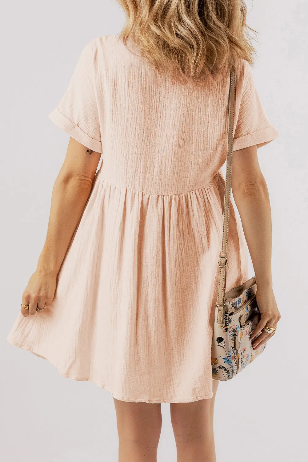 Bria Folded Short Sleeve Lace V Neck Mini Dress by Threaded Pear sold by Zulily product image thumbnail 2