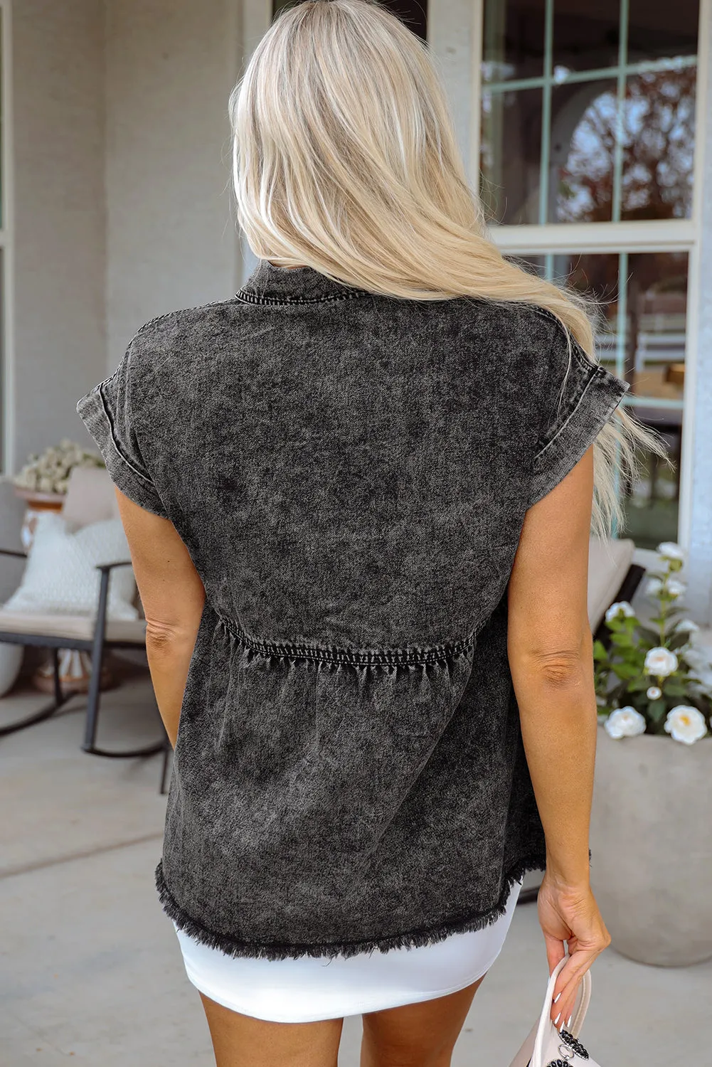 Chaya Flap Pocket Button Up Raw Hem Denim Shirt by Threaded Pear sold by Zulily product image thumbnail 2