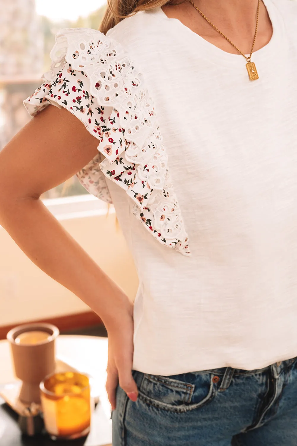 Ramona Floral Lace Eyelet Sleeve Blouse by Threaded Pear sold by Zulily product image thumbnail 5