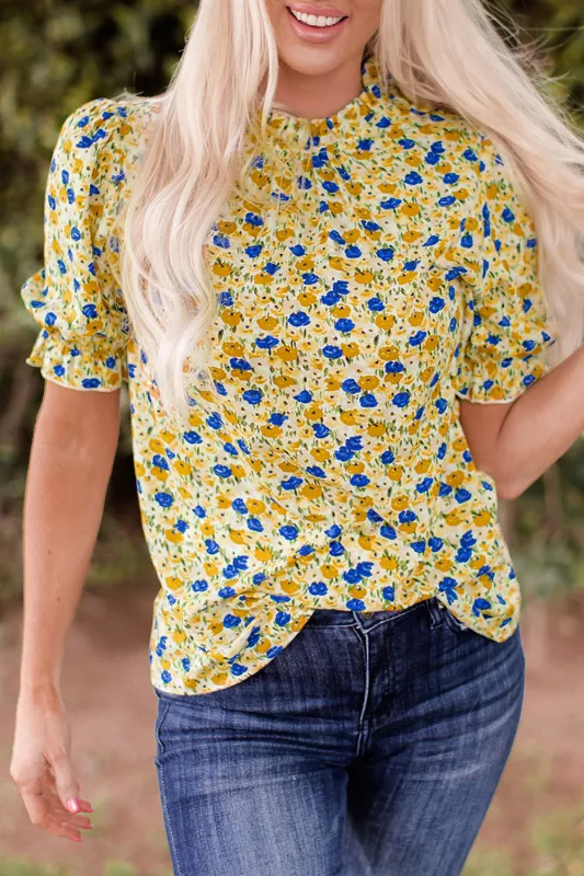 Nova Short Sleeve Frill Mock Neck Blouse by Threaded Pear sold by Zulily