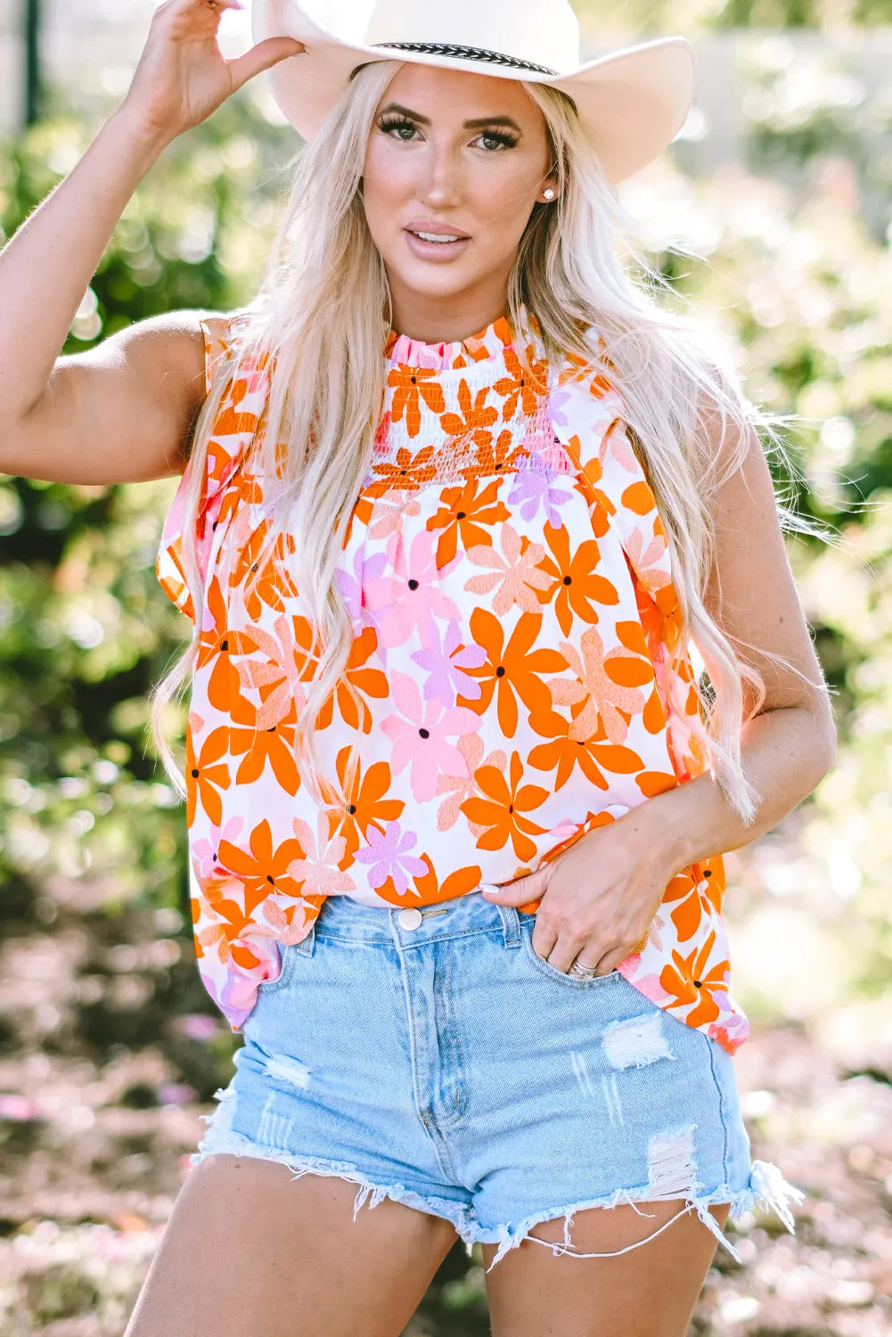 Alison Ruffled Sleeve Smocked Floral Top by Threaded Pear sold by Zulily product image thumbnail 5