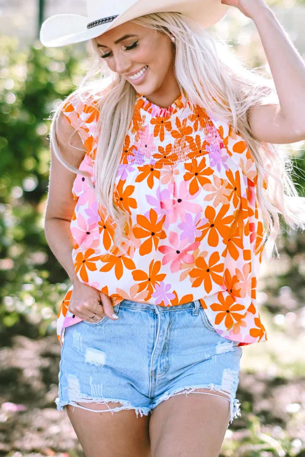 Alison Ruffled Sleeve Smocked Floral Top by Threaded Pear sold by Zulily product image thumbnail 3
