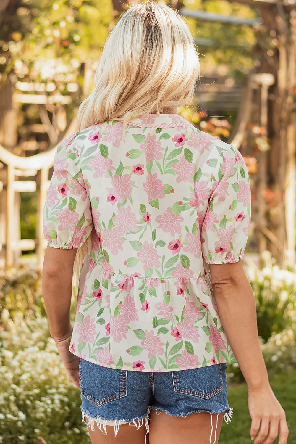 Natasha Floral Drawstring V Neck Peplum Blouse by Threaded Pear sold by Zulily product image thumbnail 2