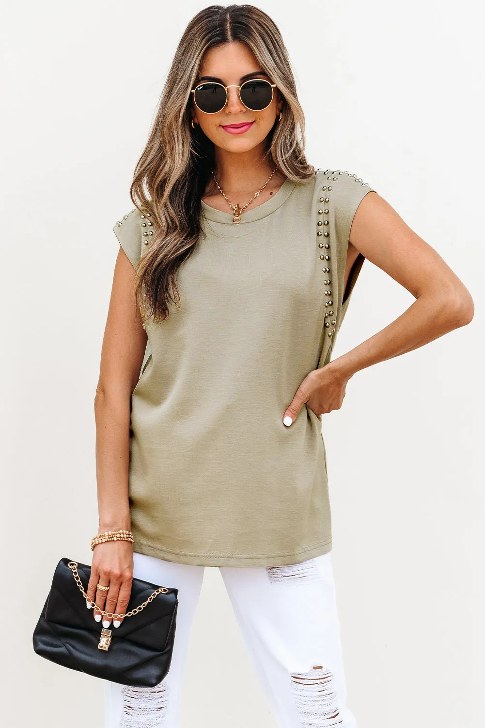 Julietta Studded Cap Sleeve Round Neck Top by Threaded Pear sold by Zulily product image thumbnail 5