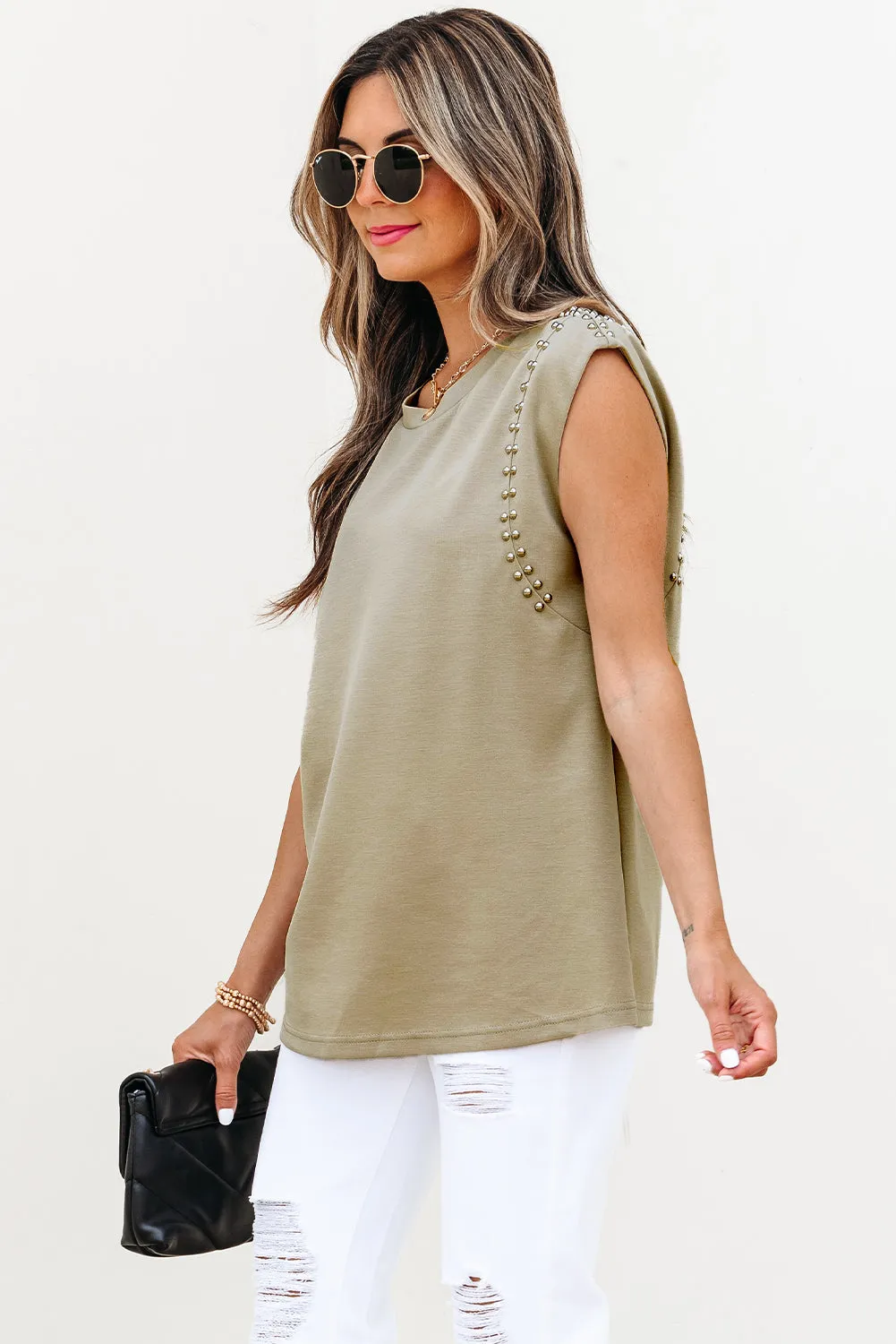 Julietta Studded Cap Sleeve Round Neck Top by Threaded Pear sold by Zulily product image thumbnail 3
