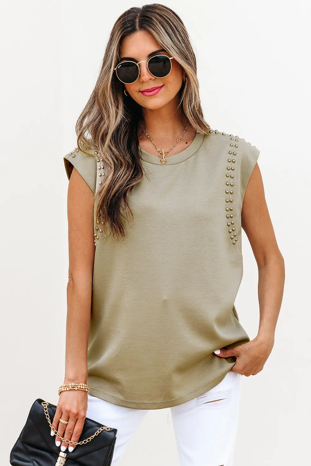 Julietta Studded Cap Sleeve Round Neck Top by Threaded Pear sold by Zulily product image thumbnail 4