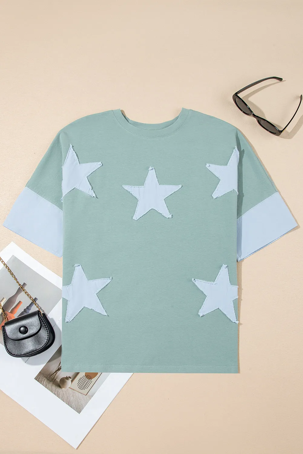 Etta Frayed Denim Star Patched Oversize Top by Threaded Pear sold by Zulily product image thumbnail 5