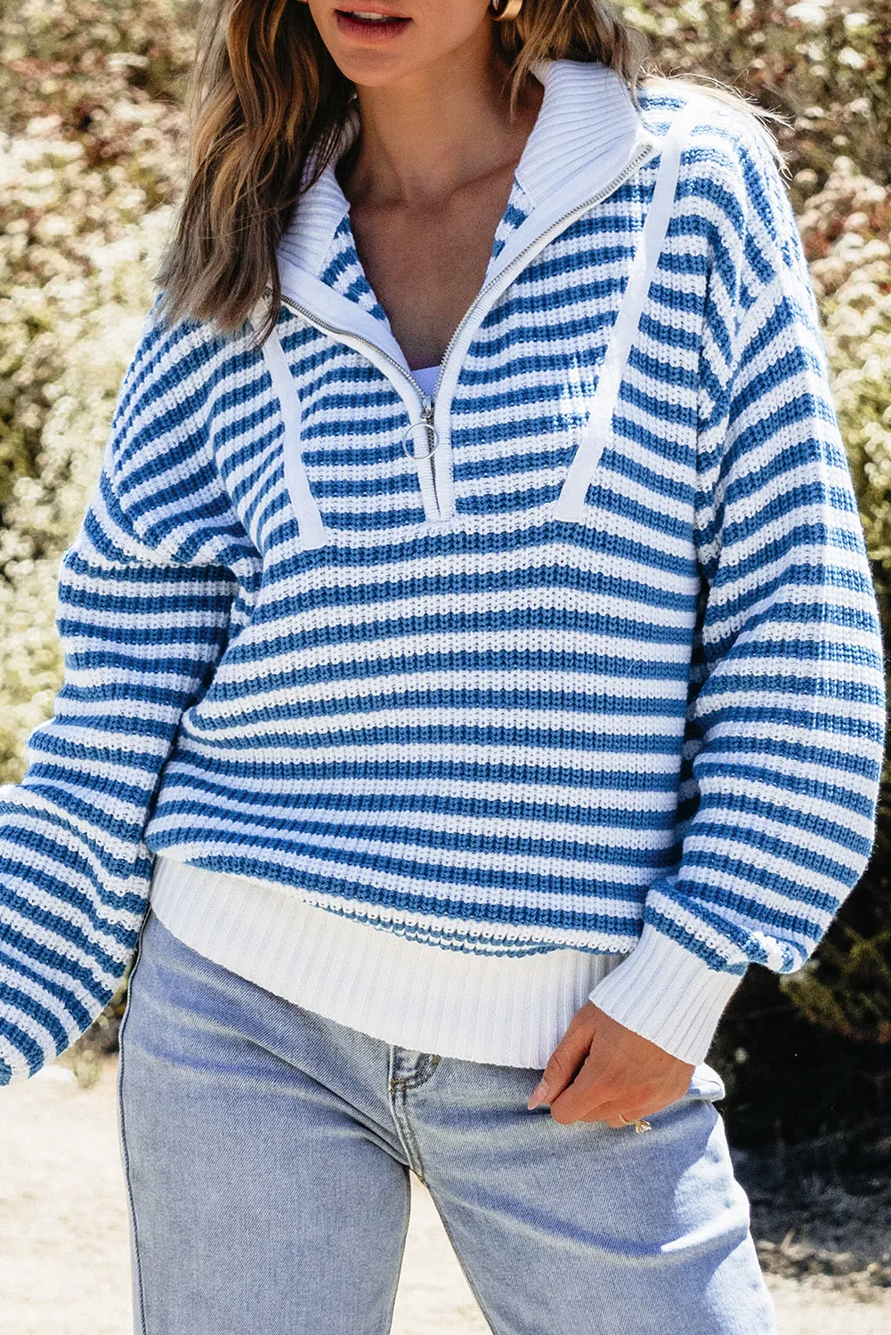 Quinn Stripe Zip Up Collar Sweater by Threaded Pear sold by Zulily
