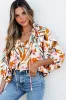 Aurelia Drawstring Frilled V Neck 3/4 Sleeve Blouse by Threaded Pear sold by Zulily