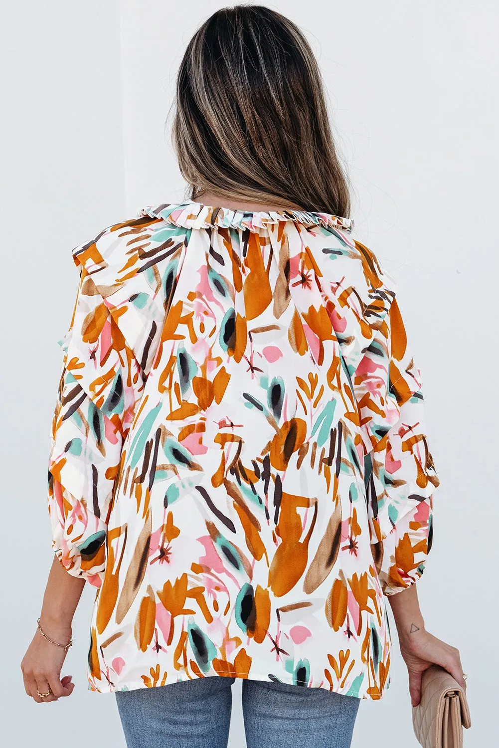 Aurelia Drawstring Frilled V Neck 3/4 Sleeve Blouse by Threaded Pear sold by Zulily product image thumbnail 2
