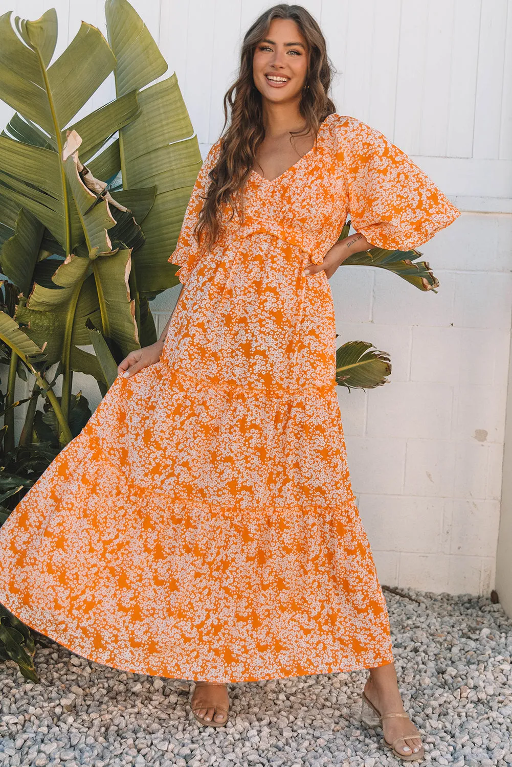 Eileen Floral V Neck Wide Sleeve Maxi Dress by Threaded Pear sold by Zulily