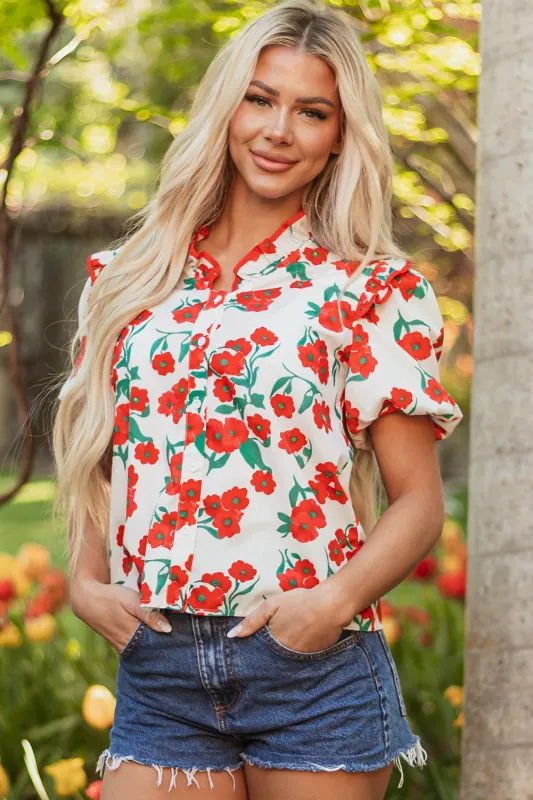 Amyra Floral  Puff Sleeve Blouse by Threaded Pear sold by Zulily