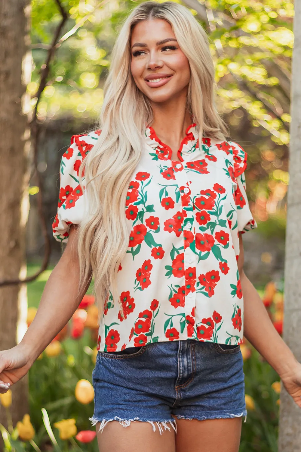 Amyra Floral Puff Sleeve Blouse by Threaded Pear sold by Zulily product image thumbnail 4
