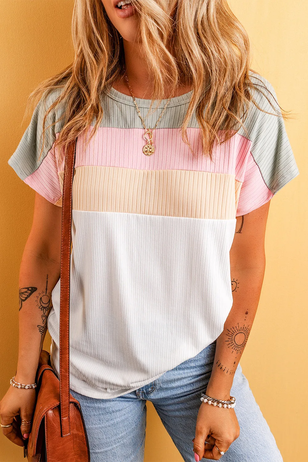Julieta Ribbed Color Block Patchwork T-shirt by Threaded Pear sold by Zulily product image thumbnail 5